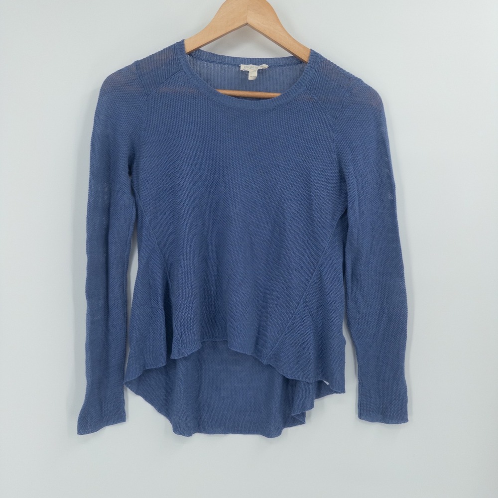 Eileen Fisher Sweater Womens Petite PP XS Blue Organic Linen Summer Asymmetrical